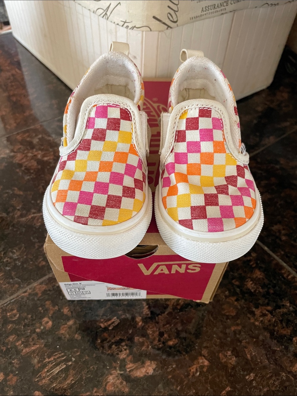 Vans Kids Slip-On Checkerboard Pink Orange Yellow
